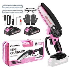 Saker Inc Gj60153 6 Inch Mini Chainsaw 22v Cordless 2 Batteries Safety Lock Led Indicator