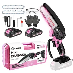 Gj60153 Saker Inc 6 Inch Mini Chainsaw 22v Cordless 2 Batteries Safety Lock Led Indicator