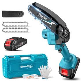 Seesii 4c10s-blue Mini Chainsaw 6-inch Cordless Handheld Electric Power