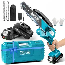 68f8a2b40ca778b9f297e572 Seesii Mini Chainsaw 8 Inch Cordless With 2pcs 2000mah Batteries Oiler System &