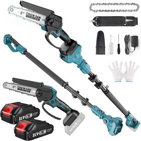 Seesii 973692193623 Brushless Cordless Pole Saw 2 Battery 2-in-1 6 Inch Mini Chainsaw 15.5ft