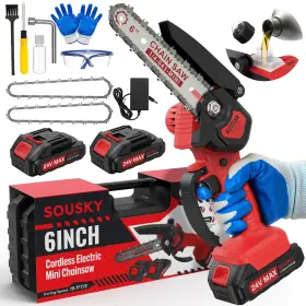 Sousky 739719229845 6 Inch Mini Chainsaw Cordless 24v 2000mah Rechargeable Battery Auto-oil Li