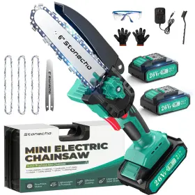Stonecho 727370549747 Upgraded Brushless Mini Chainsaw 6 Inch 3 Chains Cordless 4000