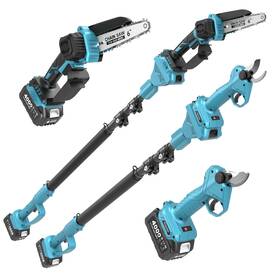 Taskstar 768365814891 4-in-1 Pole Saw Pruning Shears Combo Kit 2x4000mah Battery 15feet Reach