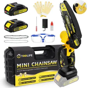 T-21vmndj-6c-hs-yhsxk-jz-ca Tech Mini Chainsaw Cordless 6 Inch Handhled With 2 Batteries And Auto Oiling