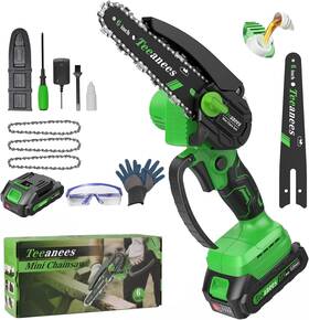 Teeanees 445029293256 Mini Chainsaw Cordless 6-inch Small Electric With 21v Battery And 3 Chai