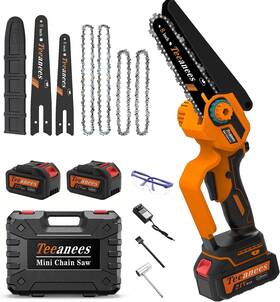 Teeanees 721691314510 8 Inch Mini Chainsaw Cordless 1200w Brushless Electric Chain Saw With 2x 4000mah Ba