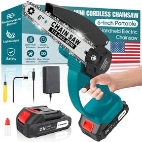Tidyness 762139681382 Mini Chainsaw Cordless 6-inch Portable Handheld With Security Lock