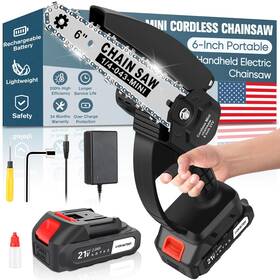 Tidyness 762139681566 Mini Chainsaw Cordless 6-inch Portable Handheld With Security Lock