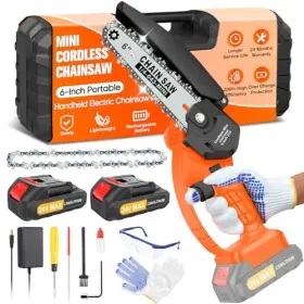 Tidyness 762139681597 Mini Chainsaw Cordless 6 Inch Portable Handheld With 2 Pack 2000mah
