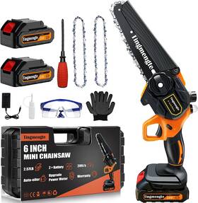 Tingmengte Et-185-blk/org Mini Chainsaw 6-inch 3.0 Built-in Chain Adjustment Oiling Port