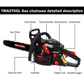 Tmaxtool S01000013 Cordless 62cc Powerful 20 Inch Gas Chainsaw With 2 Stroke Chain Pruning