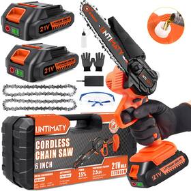 Untimaty 445030765728 6 Inch Mini Chainsaw With 2 Batteries Chains 6-inch Cordless Handheld Ch