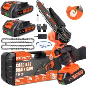 Untimaty 445030765728 6 Inch Mini Chainsaw With 2 Batteries Chains 6-inch Cordless Handheld Ch