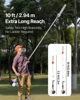 Vevor 197988146186 Gas Pole Saw 52cc 2-stroke Extendable Cordless Tree Trimmer 14in Cutting Bar