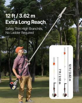 Vevor 197988148487 Gas Pole Saw 25cc 2-stroke Extendable Cordless Tree Trimmer 12 In Cutting Bar