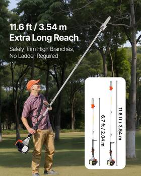 Vevor 197988148579 Gas Pole Saw 33cc 2-stroke Extendable Cordless Tree Trimmer 8 In Cutting Bar
