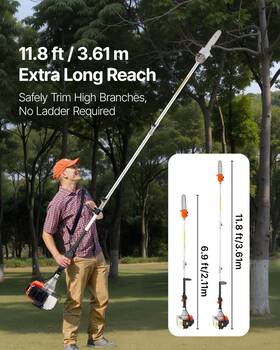 Vevor 197988149453 Gas Powered Pole Saw Rotatable Head 43cc 2-stroke Tree Trimmer 10 In Cutting Bar