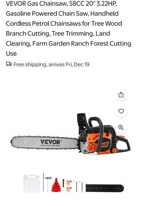 Vevor Cn-62g 62cc Gas Chainsaw 3.8 Hp Powered 20 Inch For Wood Cutting