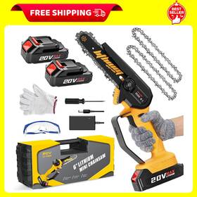 Wemars 313024626669 Mini Chainsaw 6-inch With 2 Battery Electric Chain Saws Cordless Handheld