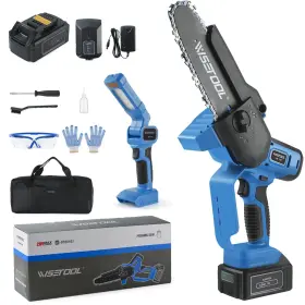 Wisetool 658848411610 Mini Chainsaw Cordless 8 Inch Electric Chain Saw And Work Light With Securit