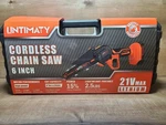 Untimaty 6 Inch Cordless Chainsaw 21V Max, Battery, Chain, Charger New. Price: $49.99.