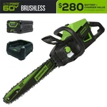 Greenworks 60V 18 Inch Chainsaw 2000W Brushless W/ 4AH Battery & Rapid Charger New. Price: $399.99.