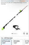 Greenworks 80V 20 Inch Cordless Pole Hedge Trimmer PH80B00 (tool Only) Open. Price: $40.00.