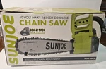 New Sun Joe Cordless Chain Saw ION16CS Inch 40V Amp With 4AH Battery + Chrg. Price: $171.39.